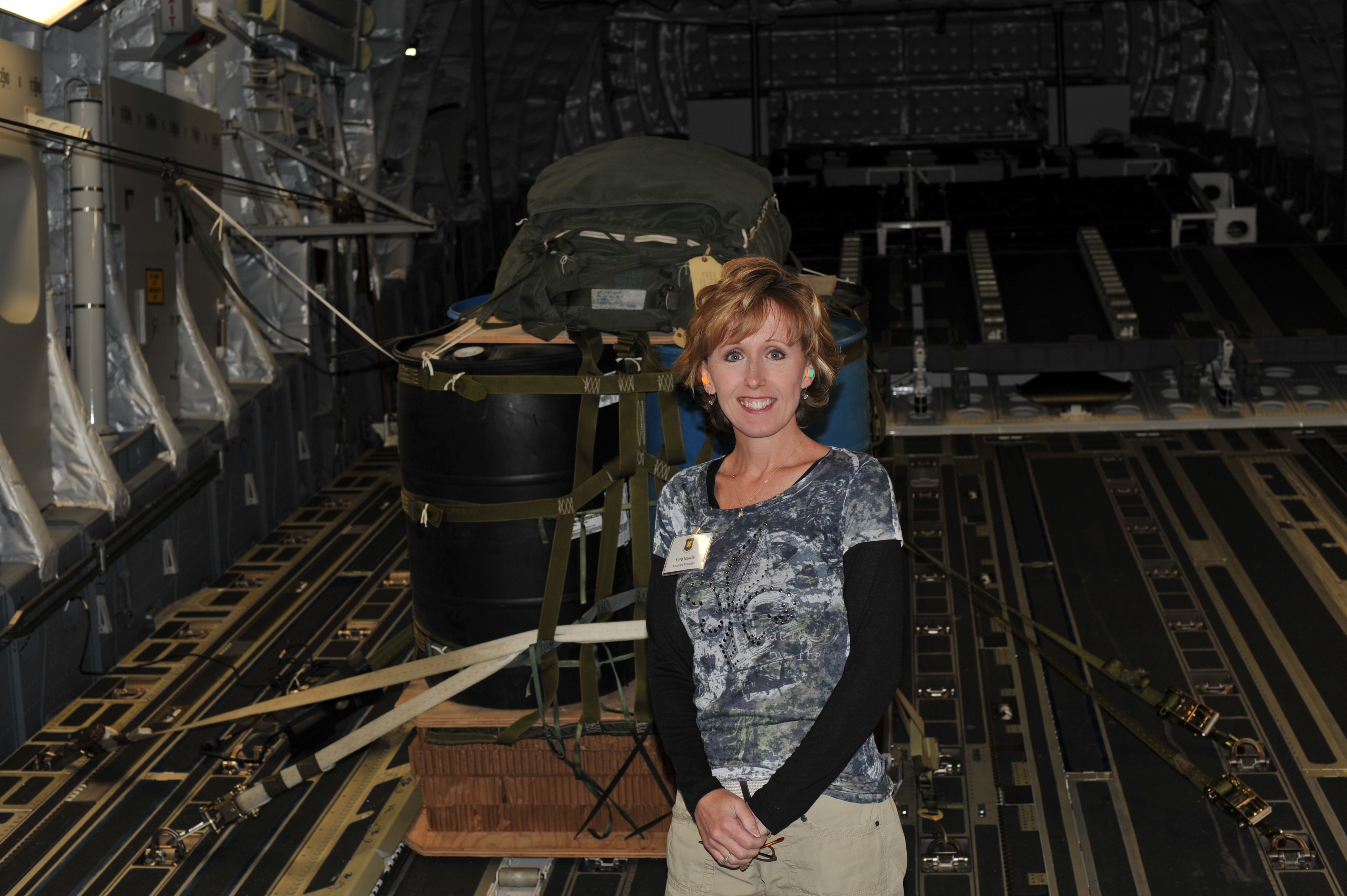 Kara Lowrie in cargo bay at Barksdale Air Force Base