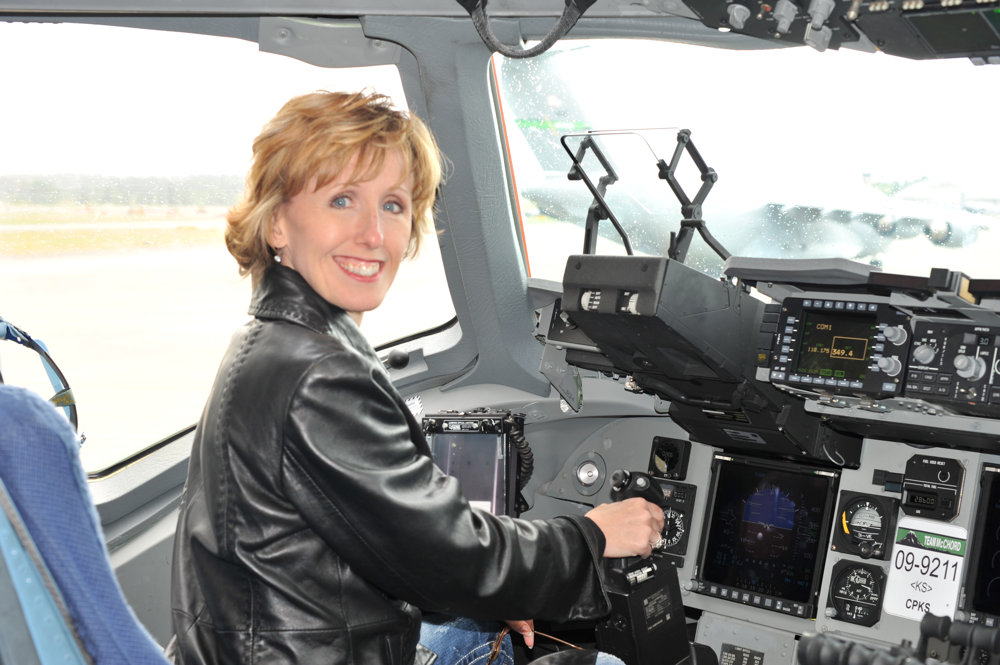 Kara Lowrie in pilot's seat at BAFB